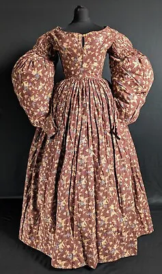 Museum Quality Antique Pre Victorian 1830s Floral Print Gigot Sleeve Day Dress • £850