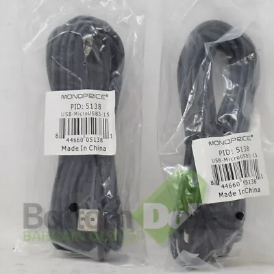 Monoprice 5138 15Ft USB 2.0 A Male To Micro 5pin Male 28/28AWG Cable (2 Pack) • $7.49