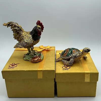 Vintage QIFU Trinket Box Rooster And Turtle • $38