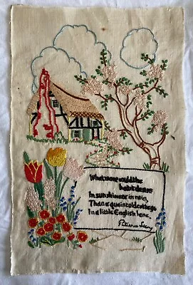 Vintage Embroidered Panel English Cottage Garden And Poem. Unframed. • $12.43