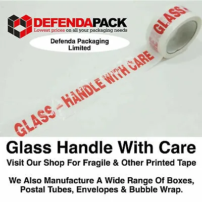 24 ROLLS 48mm X 66m GLASS HANDLE WITH CARE Adhesive Packing Parcel Warning TAPE • £35.28