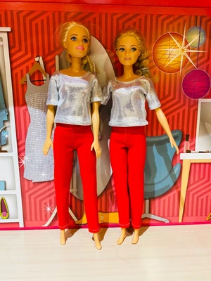 £7.50 • Buy Doll Red Trouser’s & Shiny Silver Top  👀 Bargain Clothing