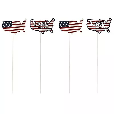 Metal Garden Stake Set Of 4 Patriotic Decor Yard Stakes 4th Of July Lawn Art ... • $24.20