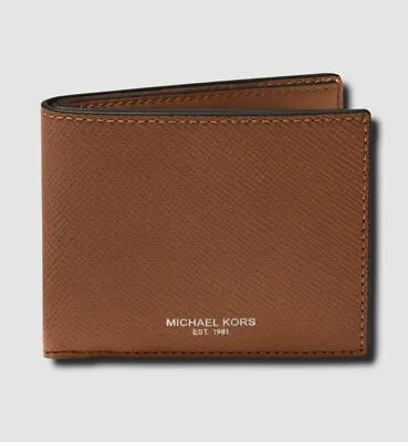 $178 Michael Kors Men's Brown Cooper Pebbled Leather Rfid Bifold Passcase Wallet • $49.98