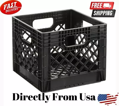 16QT Plastic Heavy-Duty Plastic Square Milk Crate Black Free & Fast Shipping • $12.49