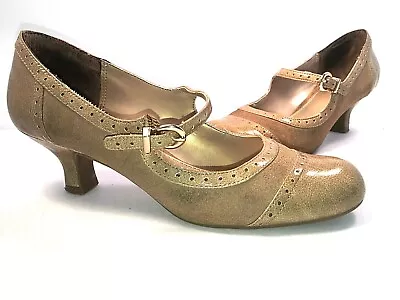 Merona Womens Tan Leather Heel Shoes SZ 6 MOC Toe Dress Comfort Casual Pumps • $29.98