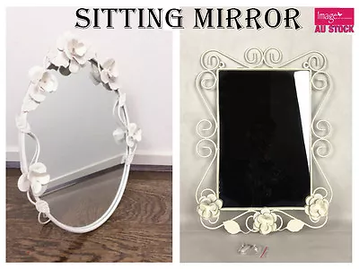 Ivory Metal Oval / Square Sitting Mirror Vintage Bathroom Home Decoration Gift • $14.98