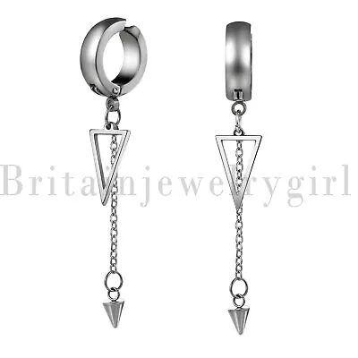 Stainless Steel Spike Drop Dangle Hoop Earring Men Women Clip On Non-pierced • $7.99