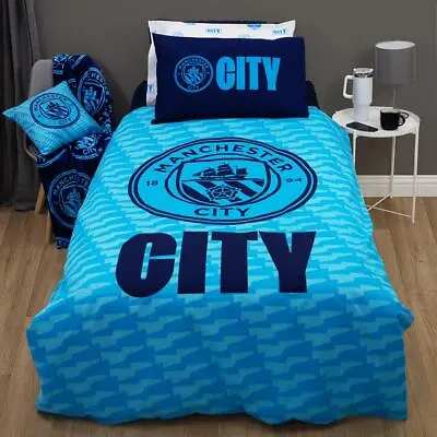 Manchester City FC Single Duvet Cover & Pillowcase Set Crest Football Bedding • £31.99