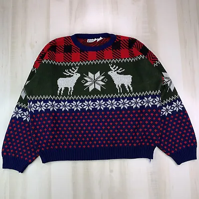 Vintage 90s Falls Creek Moose Fair Isle Knit Winter Sweater Adult Unisex Large  • $28.50