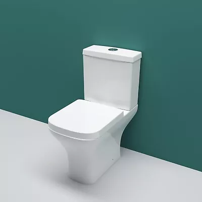 Modern Close Coupled Square White Toilet Pan And Soft Close Seat Bathroom WC • £135.97