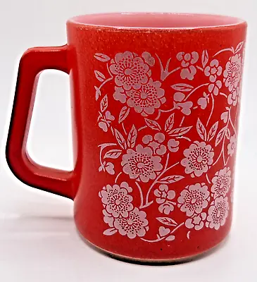 Vintage Federal Milk Glass Red Painted White Flowers Mug • $12.79