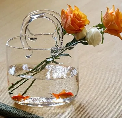 Glass Purse Vase For Flowers White Glass Bag Vase With Fish Bowl Clear Glass Vas • $45.99