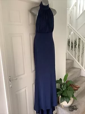 £50 • Buy Goddiva London Evening Dress Size 8 Halter Neck Midnight Blue NWTS Stunning