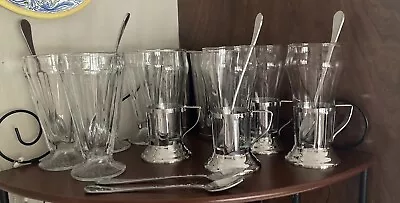 Lot Set Ice Cream Soda Fountain Milkshake Malt Shoppe Glasses & Spoons • $45