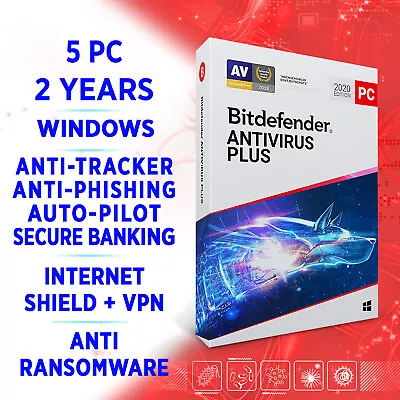 Bitdefender Antivirus Plus 2024 5 PC 2 Years / FULL EDITION +VPN • $85.99