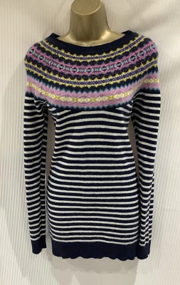 £24 • Buy KEW JIGSAW FAIR ISLE Knit & Stripe Pure Wool Jumper Tunic Dress Size 10