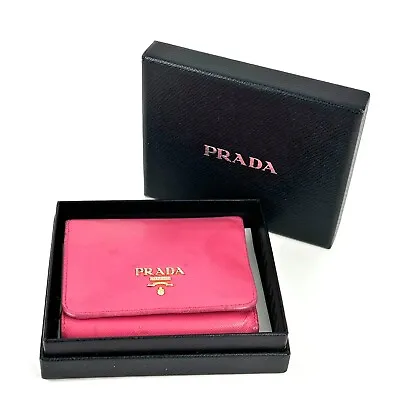 PRADA Wallet Saffiano Leather Trifold Wallet Pink Authentic From Japan • $79