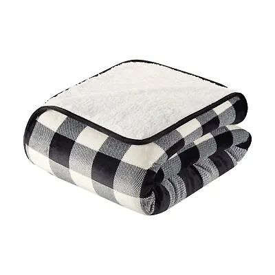 Vellux Flannel With Sherpa Reverse Throw White And Black Print 50 X 60 - NEW! • $19.95