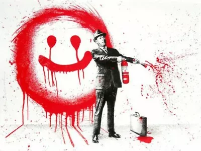 Mr. Brainwash Spray Happiness - Red - Original 22.5” X 30” Print • $2950