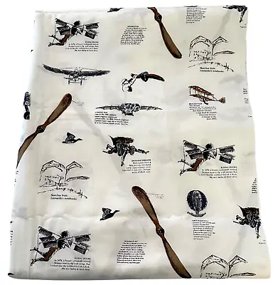 Vintage Aviation Aviator Airplane Print Fabric Lightweight Cotton 2 5/8 Yds 45 W • $22.89