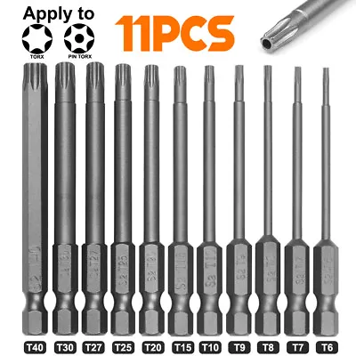 11x Torx Screwdriver Bit Set Hex Security Magnetic Head-76mm Extra Long/T6-T40 • $6.59