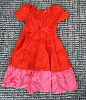 Staud Corsica Red Pink Tiered Recycled Nylon  Mini Dress Size M • $79.99