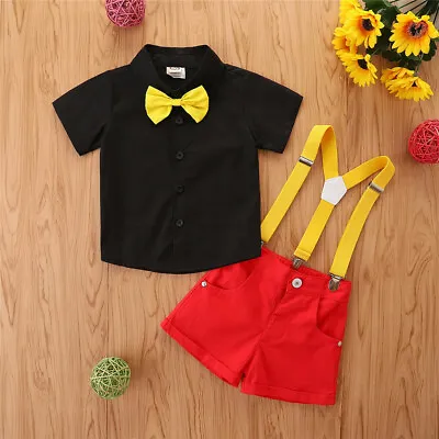 NEW Mickey Mouse Boys Shirt & Suspender Shorts Outfit Set  • $13.99