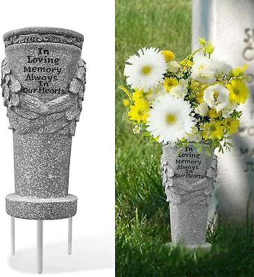 Memorial Cemetery Slim Flower Vase Light Grey Granite With Drainage Hole • $44.66