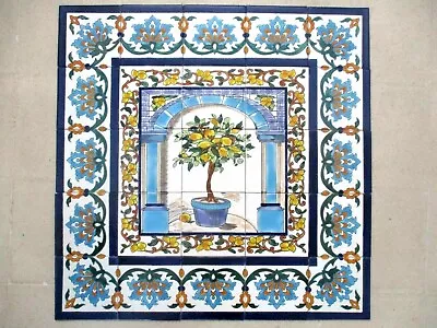 30  X 30  Hand Painted Ceramic Tile Art Panel Mosaic Mural Backsplash Lemon Tree • $198