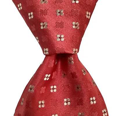 PAL ZILERI Men's 100% Silk Necktie ITALY Designer Geometric Pink/Ivory EUC • $34.99