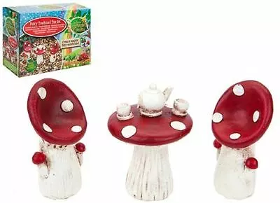 MINI Garden FAIRY 8cm TOADSTOOL Mushroom TEA FOR TWO Ornament DECORATION • £6.99