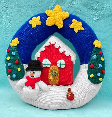 KNITTING PATTERN - Christmas Eve Snowman Wreath Hanging Decoration 22 Cms • £3.25