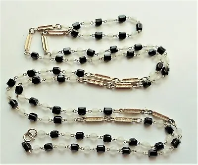 Vintage Black And White Opaque Glass Bead Single Strand Necklace  • $12.25