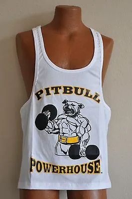 Pitbull Powerhouse Workout Gym Muscle Stringer Tank Top White / Black / Gold  • $18.95