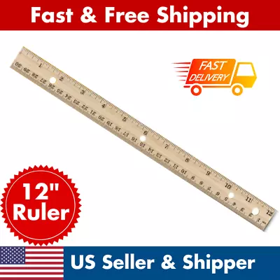 Wood Ruler 12  Straight Edge Ruler Kids School Supplies Measure Measuring Stick • $2.94