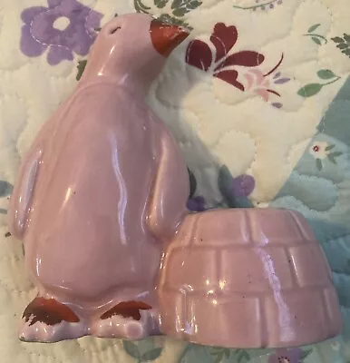 Vintage 1950s Brush McCoy Pink Orange Penguin & Igloo Planter • $20