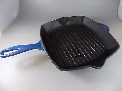 Le Creuset Square Cast Iron Grill Griddle Pan BLUE 26cm Made In France • £30