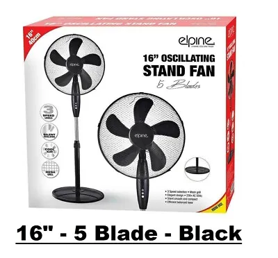 £29.99 • Buy 16  Oscillating Stand Pedestal 5 Blade Fan Child Safety Grill Cross Base -black