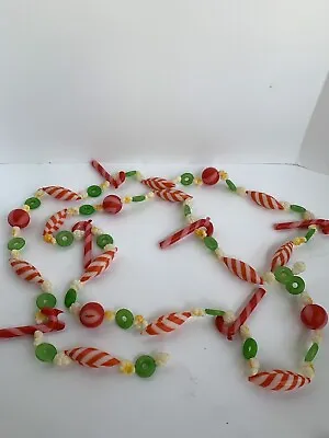 Vintage Blow Mold Life Saver Peppermints Candy Canes & Popcorn Christmas Garland • $23.99