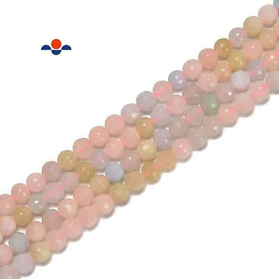 Natural Morganite Hard Cut Faceted Round Beads Size 6mm 8mm 10mm 15.5'' Strand • $13.99