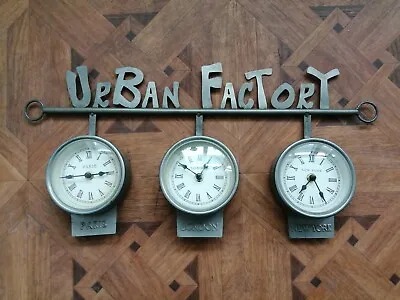 Vintage Urban Factory Clock Clocks Wall Hanging Time Decor London Paris New York • £62.91