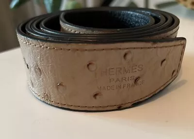 Hermes Tan Black Reversible Ostrich Leather Men's Belt 50” Paris France • $110