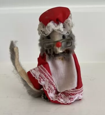 Vintage Original Fur Toys Grey Mouse Red Hat And Dress West Germany With Sticker • $17.99