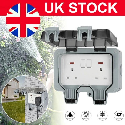 £14.89 • Buy 13A Outdoor Waterproof 2 Gang Switched Twin Double Socket IP66 UK Plug Outside