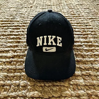 Vintage Nike Hat Men Black Baseball Cap Strapback One Size Embroidered Spell Out • $22.99