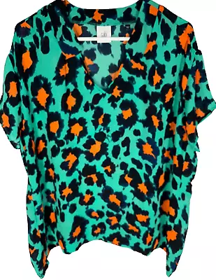 CAbi Women's Green Size Medium Rita Animal Print Leopard Cheetah Blouse Top NEW • $15.67