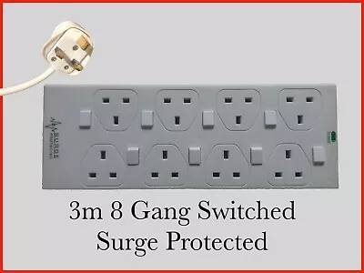 White 3m 8 Gang Extension Lead Switched And Surge Protected • £18.49