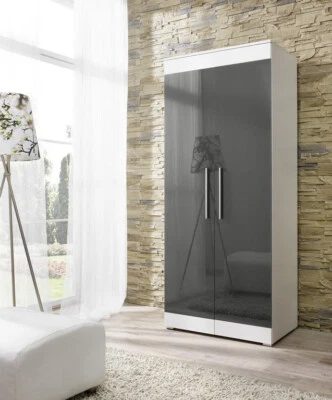 £25 • Buy Grey Gloss 2 Door Wardrobe With Matt Frame Rail & Shelf Modern Style