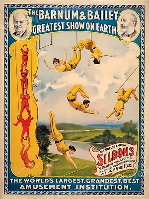Barnum & Bailey - 1890s Famous Silbons Trapeze Circus Poster - 18x24 • $13.95